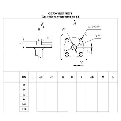 Опросный лист на электроприводы ГЗ